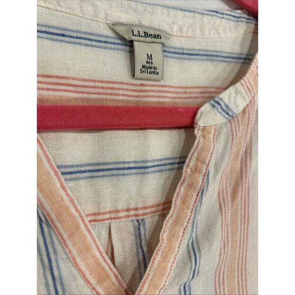 LL Bean Striped Top V Neck 3/4 Sleeve Womens Blouse Button Detail M Linen - Picture 7 of 9